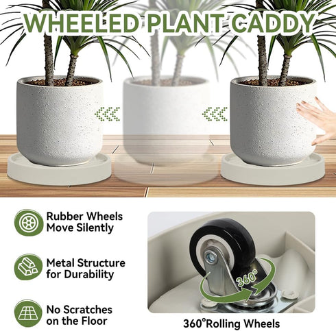 UoeRing 2 1 10" 1 11" $9.9 Pcs Plant Caddy with Hidden Wheels and Heavy Duty Rolling Plant Stand, Indoor Outdoor Plant