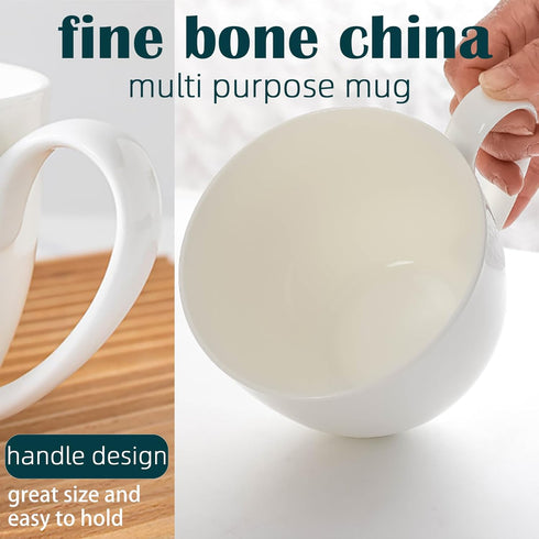 22 OZ Set 2 White Bone China Soup Mugs with Handles, Large Ceramic Coffee Mugs of for Hot Chocolate Cocoa Cereal Salads