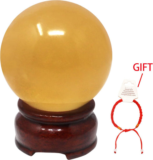 Feng Shui Natural Citrine Crystal Sphere Ball, 2" + Stand and Free Red String Bracelet Y1386