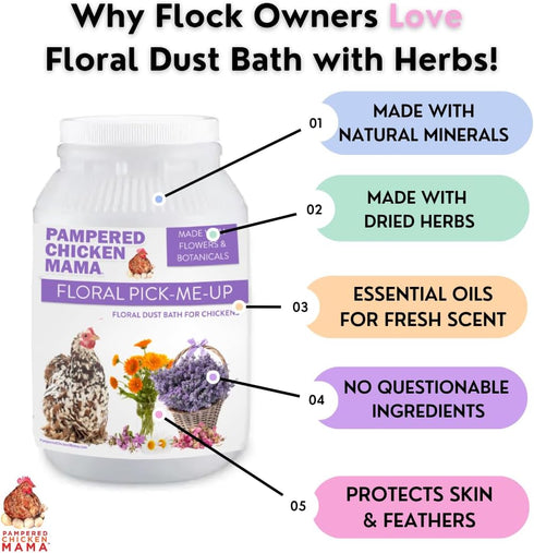 (6 Pampered Chicken Mama Floral Dust Bath with Premium Herbs & Flowers: All Natural Poultry Supplies for Hens Who Love