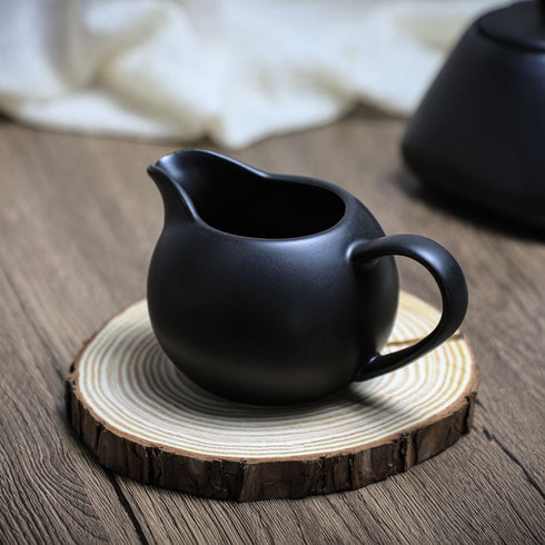 Black Ceramic Coffee Serving Set, Creamer Pitcher and Sugar Bowl, Simple Design