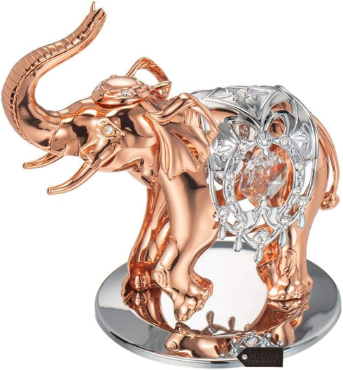 Matashi Elephant Ornament with Rose Gold and Silver Plated, Crystals Studded Tabletop Décor Gift for Mom
