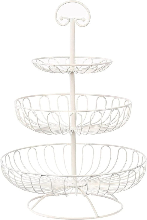Juvale Large White 3 Tiered Fruit Basket for Kitchen Counter, Metal Stand for Fresh Produce and Vegetables (18 In)