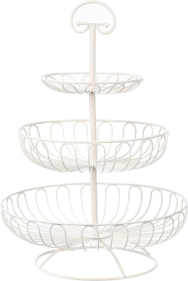 Juvale Large White 3 Tiered Fruit Basket for Kitchen Counter, Metal Stand for Fresh Produce and Vegetables (18 In)