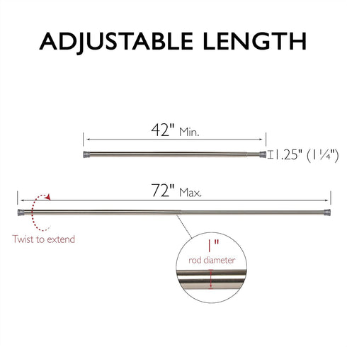 Design House Classic Adjustable Shower Rod, 43 to 72-inch, Brushed Nickel for Bathroom
