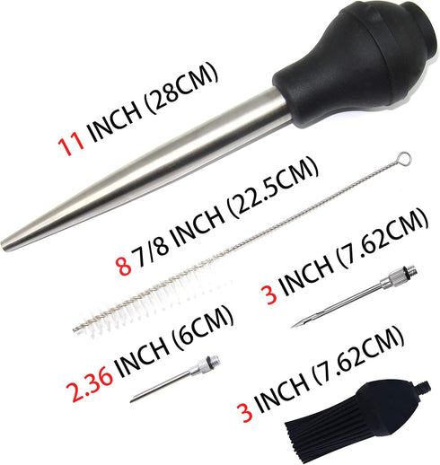 KAYCROWN Stainless Steel Turkey Baster - Commercial Grade with Silicone Bulb, Marinade Injector Needles, Basting Brush