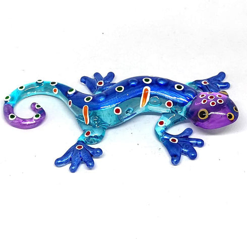 ZOOCRAFT Glass Gecko Figurine, Blue Miniature Hand Blown Lampwork Animal Statue Decor