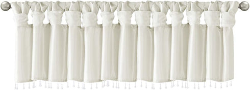 Madison Park Emilia Faux Silk Valance, DIY Twist Tab Top Finish with Beads, Window Curtain for Living Room, 26"L x 50"W