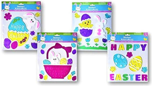 Assortment of Easter Gel Clings, 4 Sheets with Easter Basket, Bunny, Chick, Flowers, and Egg Shapes (2018 Version)