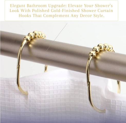2 Lb. Depot Wide Shower Curtain Rings - Set of 12 Easy Glide Rollers with Decorative Gold Finish