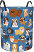 Cute Dogs Blue Round Laundry Hamper, Storage Basket for Toys, Clothes Organizer Bin for Home