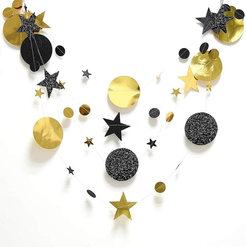 Cheerland Black Gold Party Decorations, Star Garland Moon Stars Hanging Streamers for Birthday Supplies