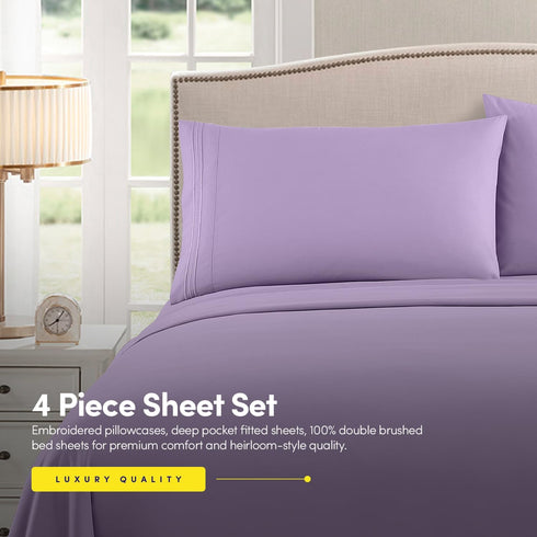 1500 Supreme Collection Twin XL Sheet Sets, Lavender, 3 Piece Bed Sheets and Pillowcase Set