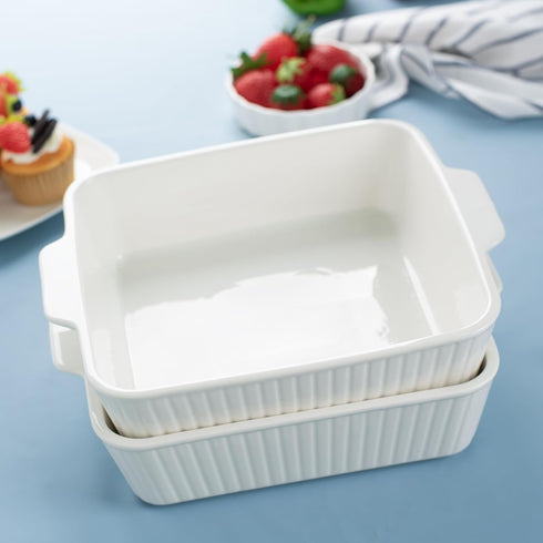 Casserole Dishes for Oven, 10'' Square Baking Dish, 2 Pack Ceramic Bakeware Sets with Handles