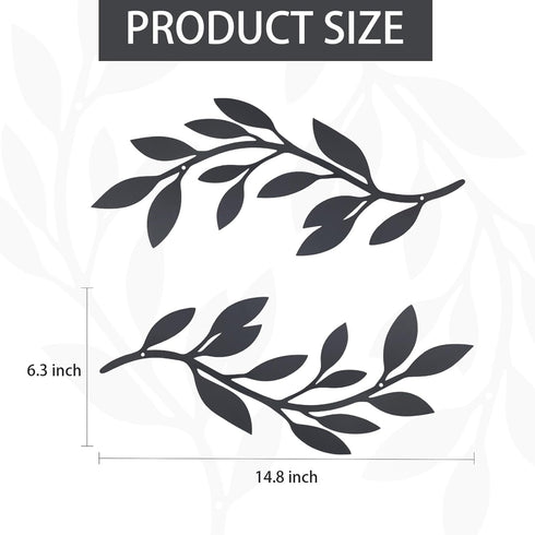 2 style1) OYEFLY Pieces Metal Vine Olive Branch Leaf Wall Decor,Tree Leaf Wall Decor for Living Room (Black