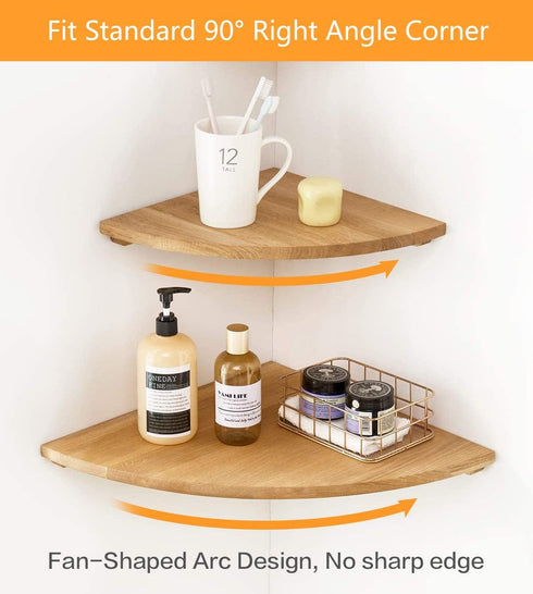 7inch Corner Shelf Wall Mount, Oak Wood Floating Corner Shelf Round End Small Corner Nightstand Plant Shelf Wall Mount