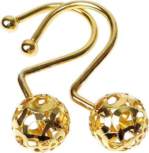 12Pcs Luxury Quality Hollow Ball Shower Curtain Hooks, Rustproof Stainless Steel Rings for Bathroom Rod (Gold)