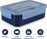 Caperci Classic Bento Box Adult Lunch Box, 47 oz Leakproof 3-Compartment Container for On-the-Go Eating, Navy Blue