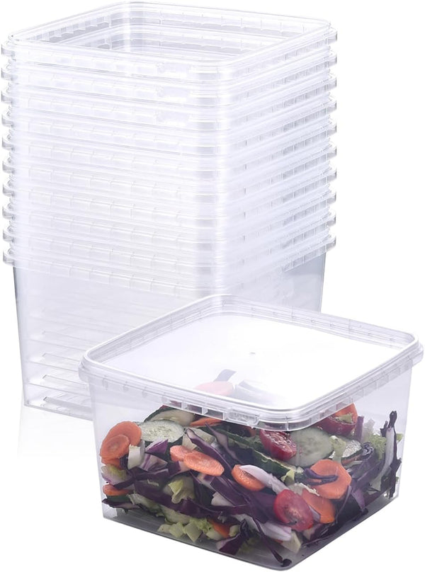 SHPii 88 oz. Square Clear Deli Containers with Lids, BPA-Free, Reusable for Kitchen Storage, Meal Prep - 10 Packs