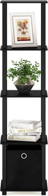 5-Tier FURINNO Black Decorative Shelf with Fabric Bin - Slim Design
