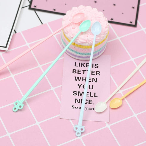 60PCS Candy Color Plastic Mini Coffee Tea Beverage Blender - Disposable Stirrers Spoon Sticks for Adjusting Sauce