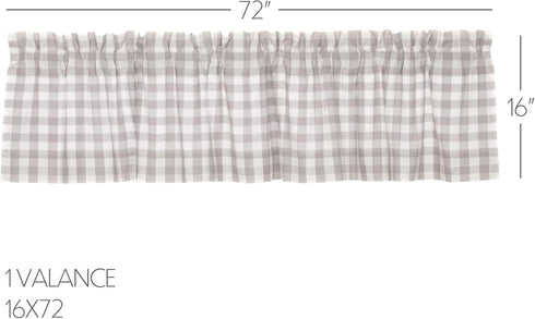 VHC Brands Annie Buffalo Check Farmhouse Kitchen Window Curtains - Lined Valance, 16x72, White & Grey
