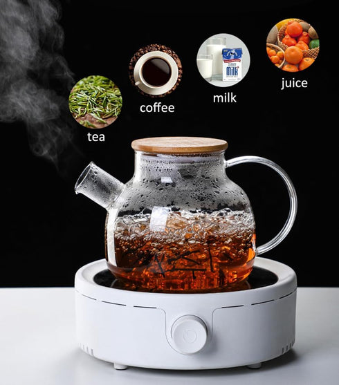 Hwagui Glass Teapot with Infuser, Heat Resistant Kettle for Loose and Blooming Tea, 1000ml/33oz