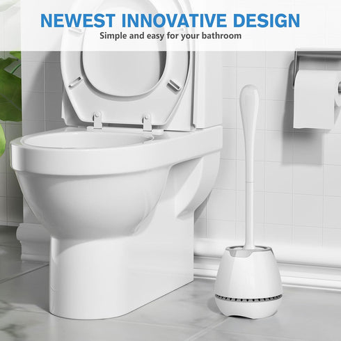 Set Toilet Brush and Holder, Toilet Bowl Brush with Ventilated Holder and Ergonomic Long Handle, Durable Bristles