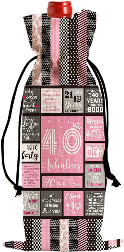 Funny Wine Bag for 40th Birthday Gifts, Happy Anniversary Party Decorations, 40 Year Old Gifts for Men Women