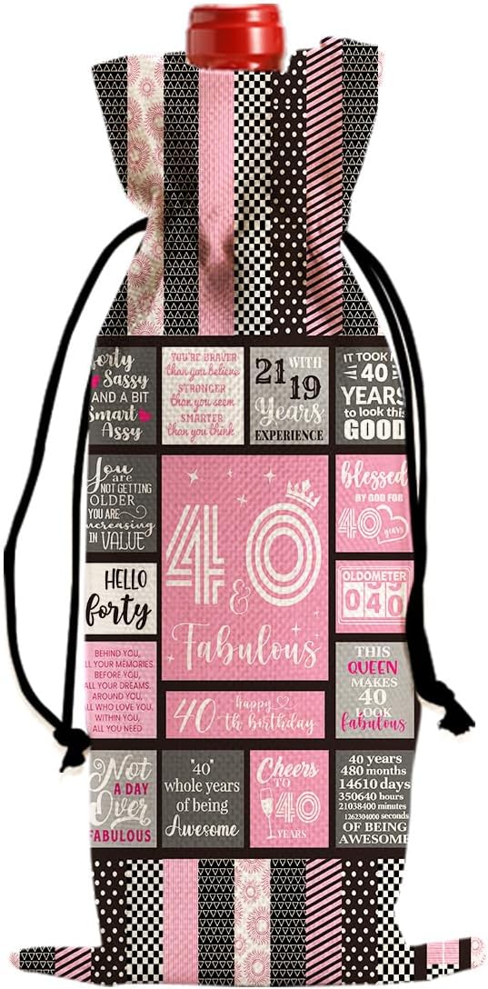 Funny Wine Bag for 40th Birthday Gifts, Happy Anniversary Party Decorations, 40 Year Old Gifts for Men Women