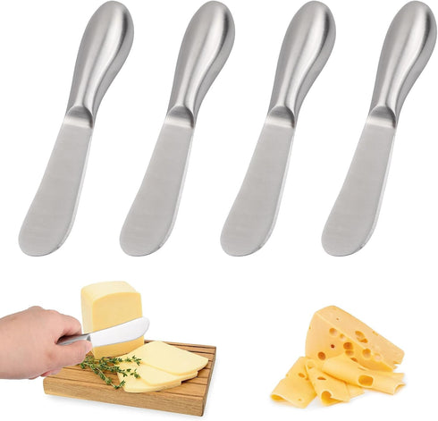 Spreader Knife Set, 4-Piece Cheese and Butter Knives, Mini Serving Tongs, Stainless Steel Multipurpose Knives