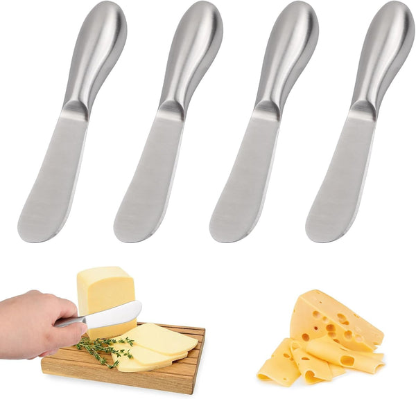 Spreader Knife Set, 4-Piece Cheese and Butter Knives, Mini Serving Tongs, Stainless Steel Multipurpose Knives