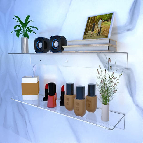 24 Inches 2 Pack (24 Inch) Sezanrpt Clear Floating Shelves for Wall, Acrylic Long Wall Shelf, Wall Mounted Shelves