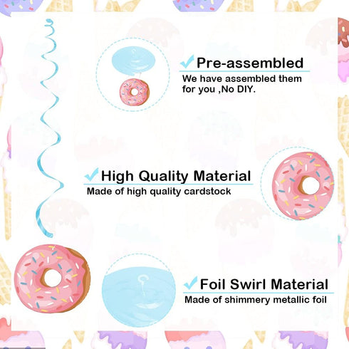 Pastel Ice Cream Two Sweet 2nd Birthday Party Supplies, Ice Cream Donut Hanging Streamers for Summer Party