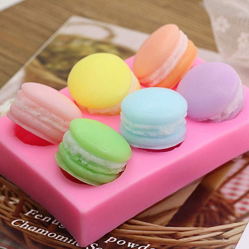 6-Cavity 3D Macaron Hamburger Silicone Mold for Fondant, Cake Decorating, Baking, Chocolate, Mini Soap, Bath Bomb