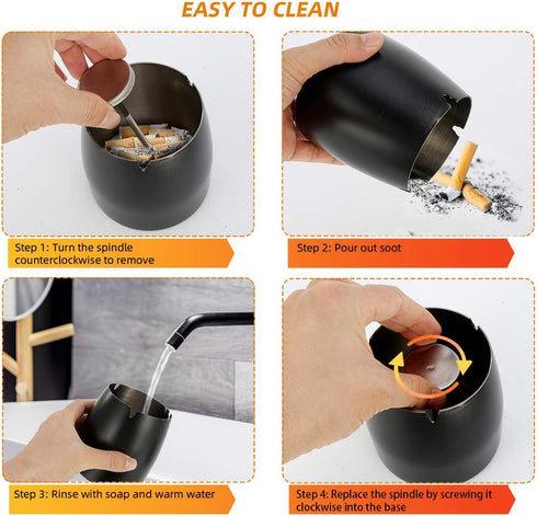 Large Outdoor Cigarette Ashtray with Lid, Smokeless Stainless Steel Ash Trays, Covered Windproof Smell Proof Ashtrays