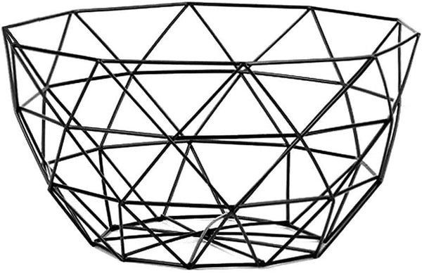 Geometric Metal Wire Fruit Bowl, Iron Arts Fruit Storage Basket for Kitchen Counter (Black, Large)