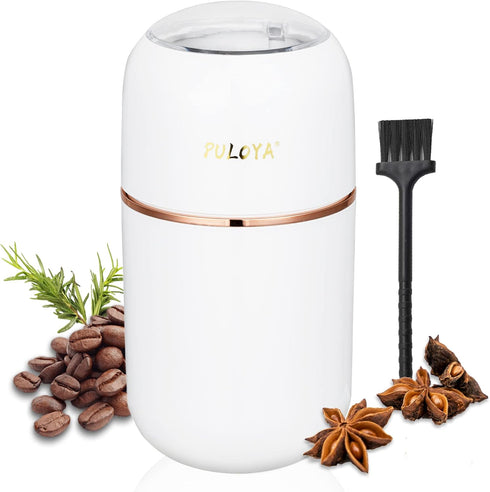 Coffee Grinder Electric for Beans, Spices, Herbs, Grains, Nuts, Stainless Steel Blades, 2.8 oz, White