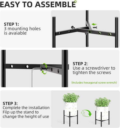 8"-12" 9.5" 1 Pack Plant Stand Indoor Adjustable Pot Holders, Metal Plant Stand Outdoor, Anti-Rust Black Metal Plant