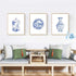 Chinoiserie Wall Art Print, Set of 6 Chinese Blue White Porcelain Vase Canvas Prints for Bedroom or Study Decor