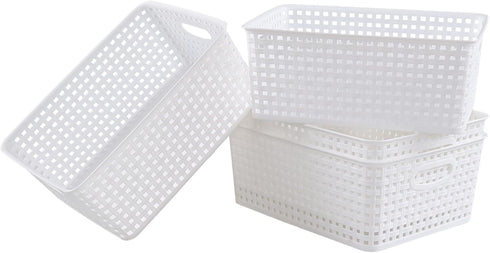 Obstnny Plastic Storage Baskets for Organizing - Set of 4 White Plastic Basket Bins
