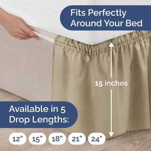 Wrap Around Dust Ruffle Bed Skirt - Beige - King Size with 15 Inch Drop, Adjustable Pleated Bedskirt, Wrinkle Free