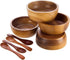 Set of 4 Small Round Acacia Wooden Bowls, 2¾ Inch with Spoons - Stackable Mixing Bowl Set