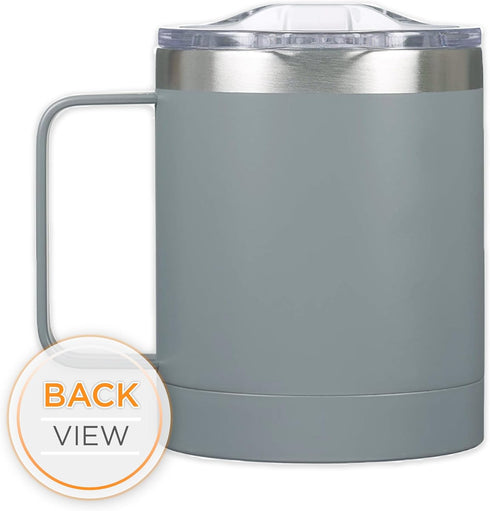 Christian Art Gifts Stainless Steel Double Wall Vacuum Insulated Camp Style Travel Mug 11 oz Gray with Lid and Handle