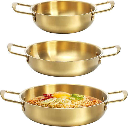 Okllen Set of 3 Korean Ramen Noodle Pots, Stainless Steel Cooking Pots for Soup, Noodle, Dishwasher Safe