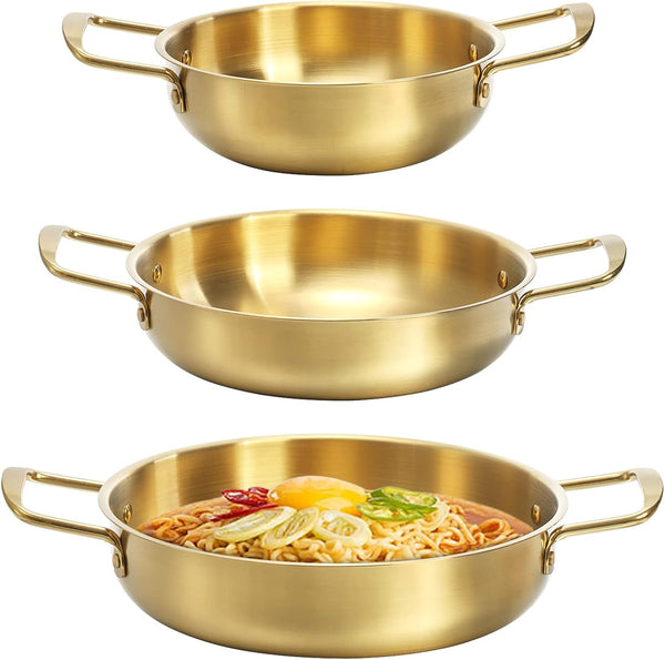 Okllen Set of 3 Korean Ramen Noodle Pots, Stainless Steel Cooking Pots for Soup, Noodle, Dishwasher Safe
