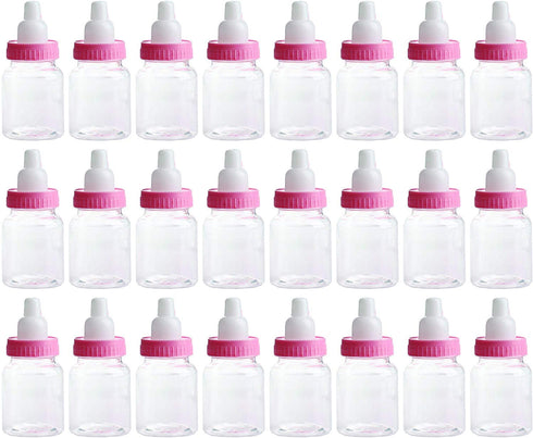 3.5 Inches Baby Bottle Shower Favor, Mini Plastic Candy Bottle, Baby Shower Supplies (2 Dozens, Pink)