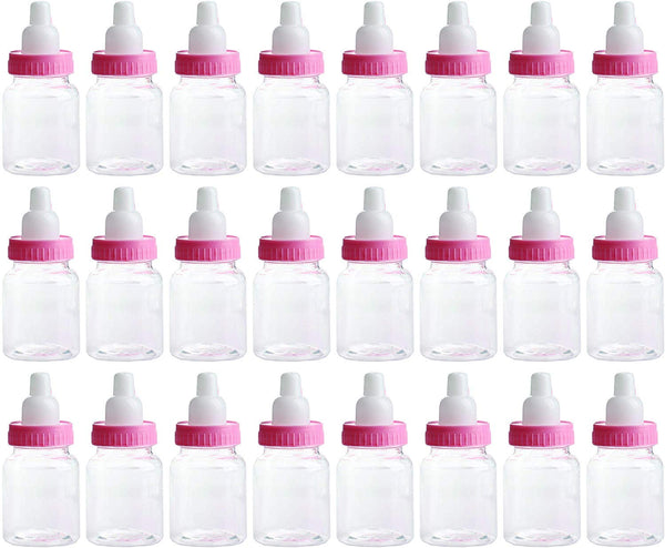 3.5 Inches Baby Bottle Shower Favor, Mini Plastic Candy Bottle, Baby Shower Supplies (2 Dozens, Pink)