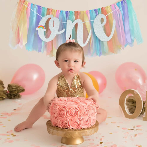 1st BEISHIDA Birthday High Chair Banner Garland - Pastel Rainbow Baby Shower Decorations,Rainbow Theme Banner for First