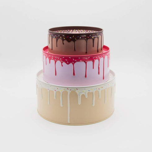 Suck UK Cookie Tin Set of 3 - Round Cake Tins with Lids, Novelty Cookies Jar, Air Tight Storage Container